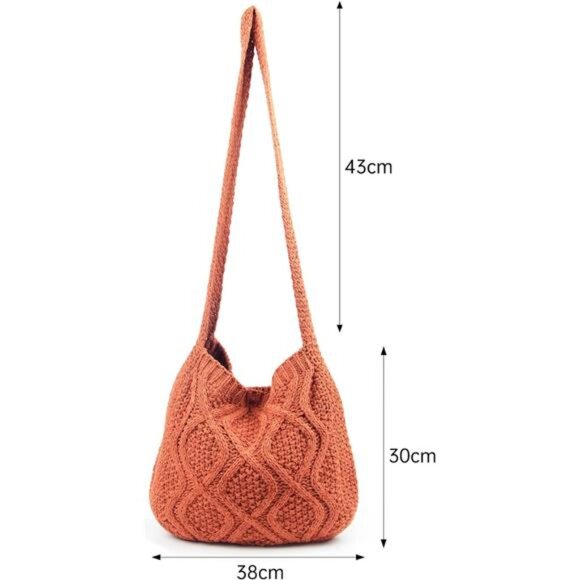 Handmade Crochet Bag–Boho Shoulder Bag, Orange - Picture 3 of 6